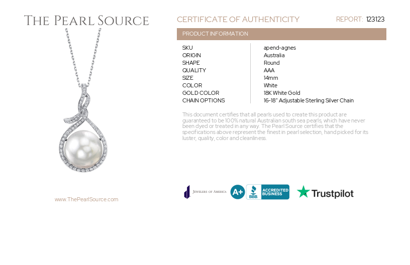 14mm South Sea Pearl & Diamond Agnes Pendant-Certificate