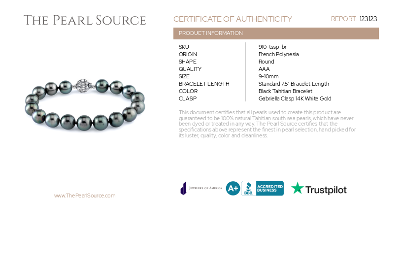 9-10mm Tahitian South Sea Pearl Bracelet - AAA Quality-Certificate