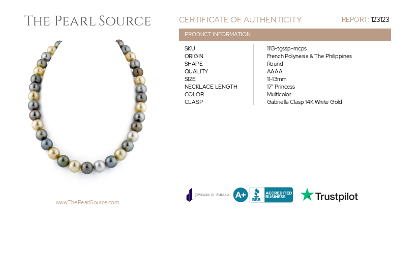11-13mm Tahitian & Golden South Sea Pearl Necklace-Certificate