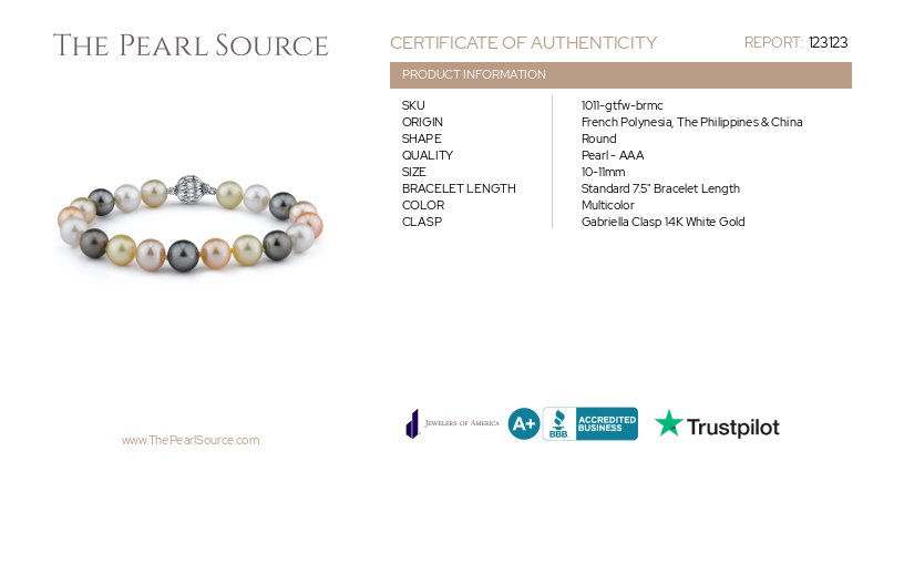 10-11mm South Sea & Freshwater Multicolor Bracelet- AAA Quality-Certificate