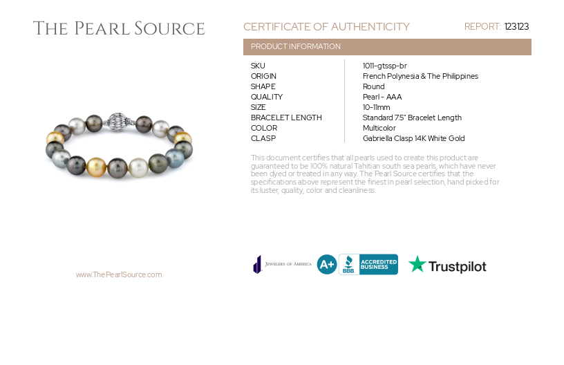10-11mm Tahitian & Golden South Sea Pearl Bracelet-Certificate