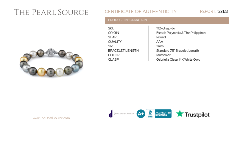 11-12mm South Sea Multicolor Pearl Bracelet-Certificate