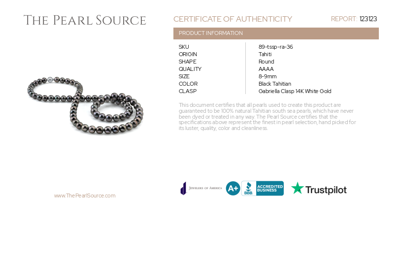 Opera Length 8-9mm Tahitian South Sea Pearl Necklace - AAAA Quality-Certificate