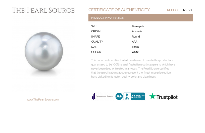17mm White South Sea Loose Pearl-Certificate