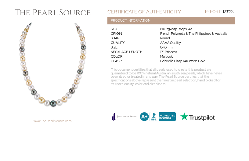 8-10mm South Sea Multicolor Pearl Necklace - AAAA Quality-Certificate