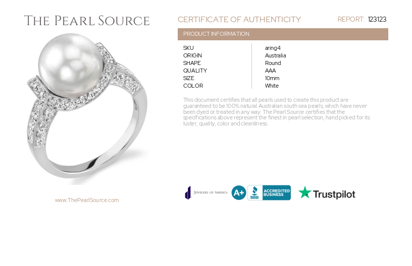 South Sea Pearl & Diamond Sparkling Jewel Ring-Certificate