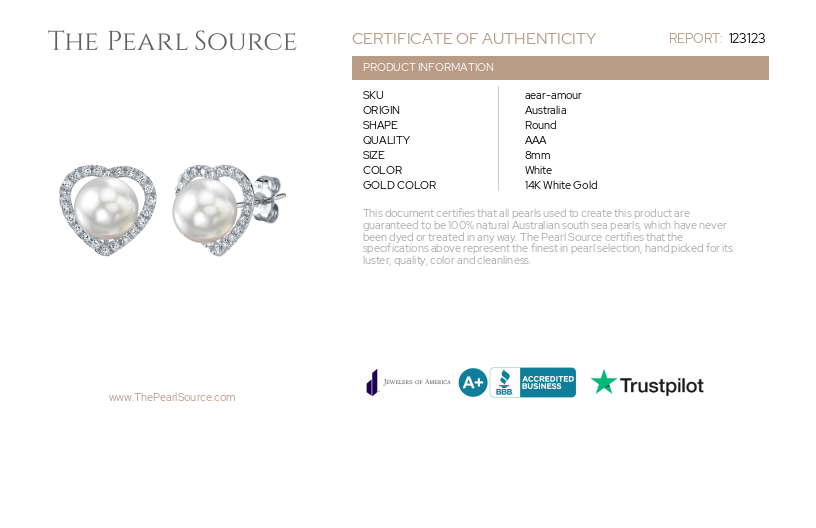White South Sea Pearl & Diamond Heart Amour Earrings-Certificate