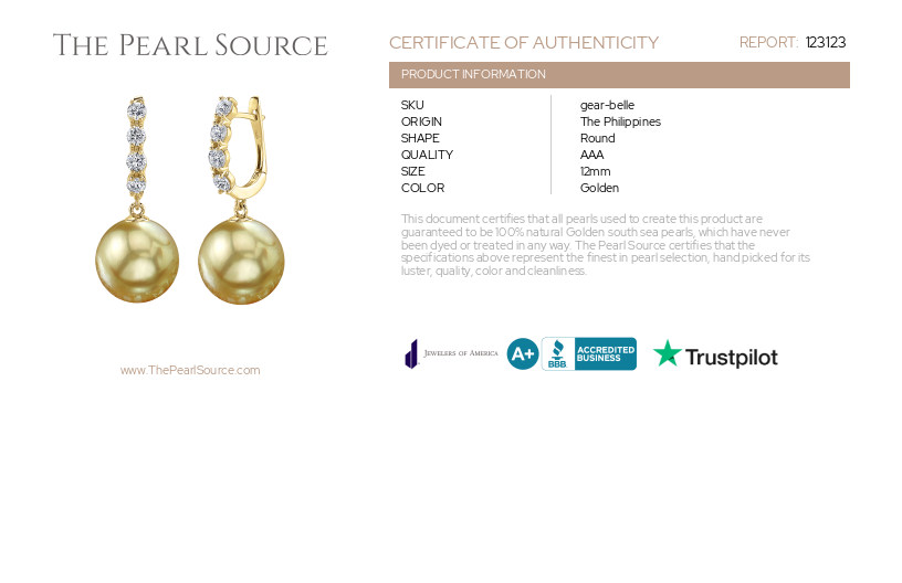 Golden South Sea Pearl & Diamond Belle Earrings-Certificate
