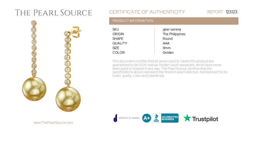 Golden South Sea Pearl & Diamond Serena Earrings-Certificate