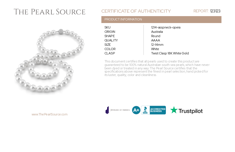 Opera Length 12-14mm South Sea Pearl Necklace-AAAA Quality-Certificate
