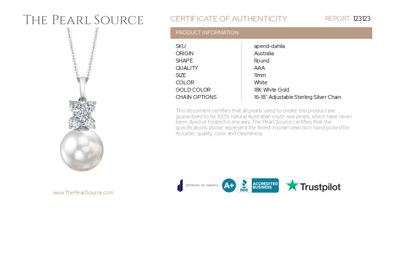 White South Sea Pearl & Diamond Dahlia Pendant-Certificate
