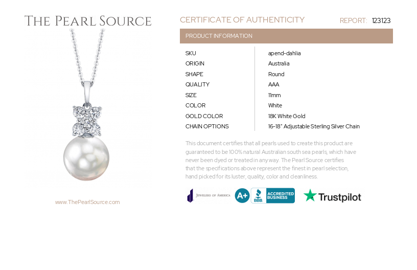 White South Sea Pearl & Diamond Dahlia Pendant-Certificate