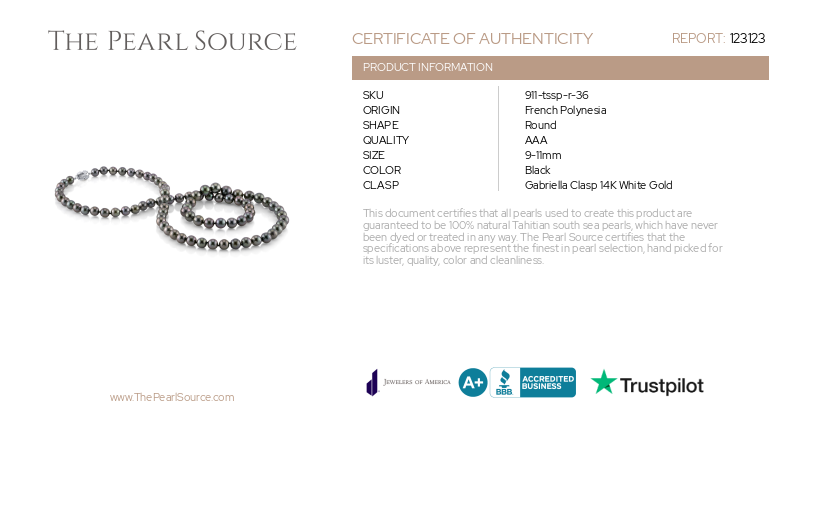 Opera Length 9-11mm Tahitian South Sea Pearl Necklace-Certificate