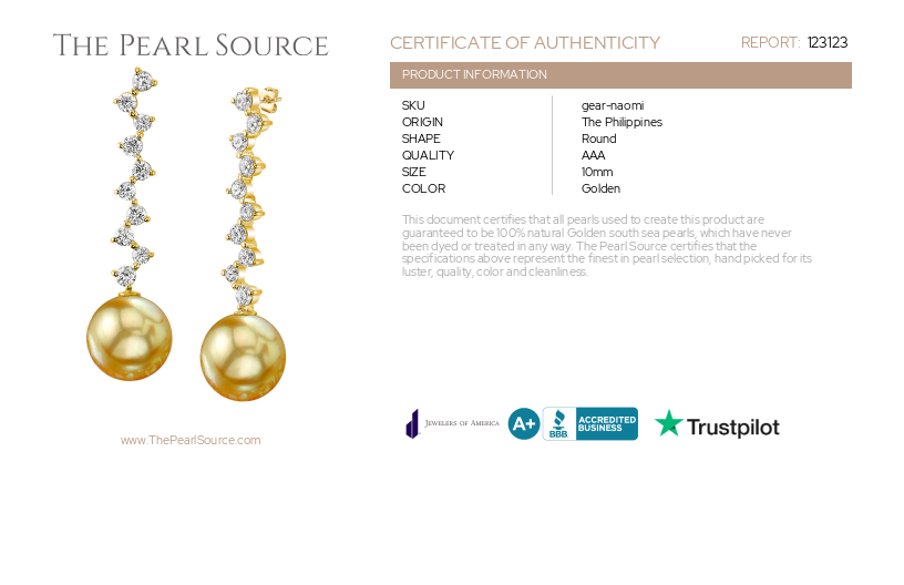 Golden South Sea Pearl & Diamond Naomi Earrings-Certificate