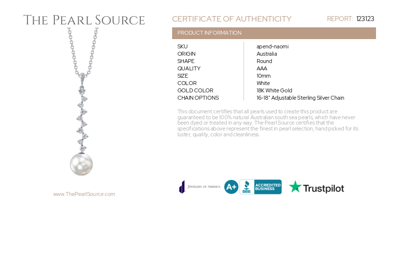 White South Sea Pearl & Diamond Naomi Pendant-Certificate