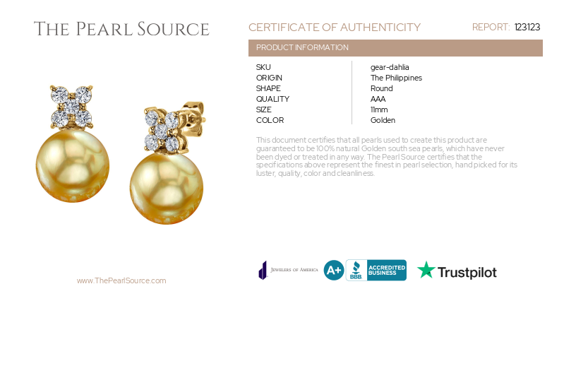 Golden South Sea Pearl & Diamond Dahlia Earrings-Certificate