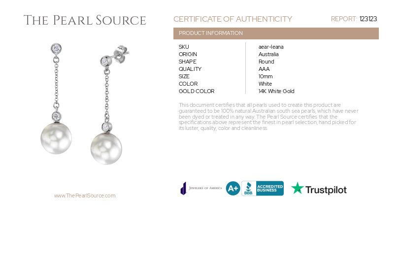 White South Sea Pearl & Diamond Leana Earrings-Certificate