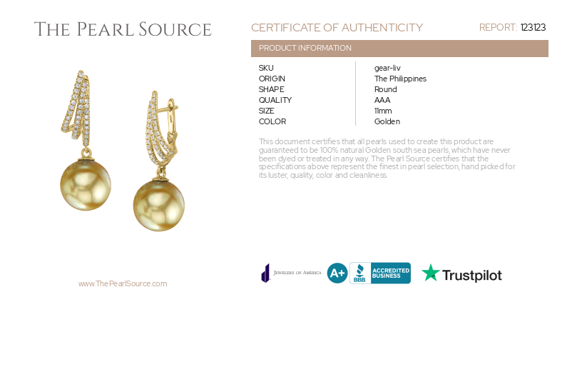 Golden South Sea Pearl & Diamond Liv Earrings-Certificate