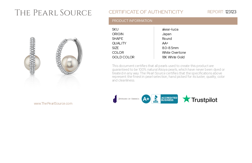 White Akoya Pearl & Diamond Hoop Lucia Earrings-Certificate