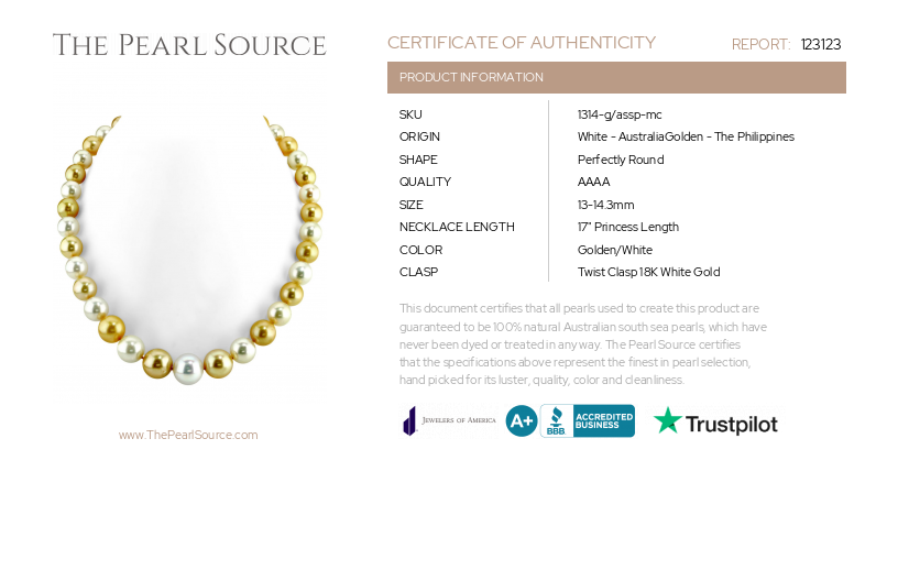 13-14.3mm South Sea Multicolor Pearl Necklace - AAAA Quality-Certificate