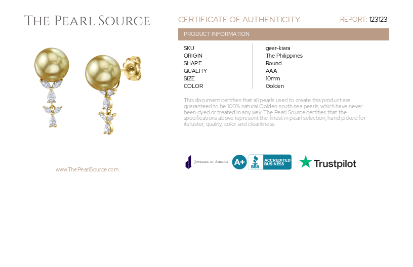 Golden South Sea Pearl & Diamond Kiara Earrings-Certificate