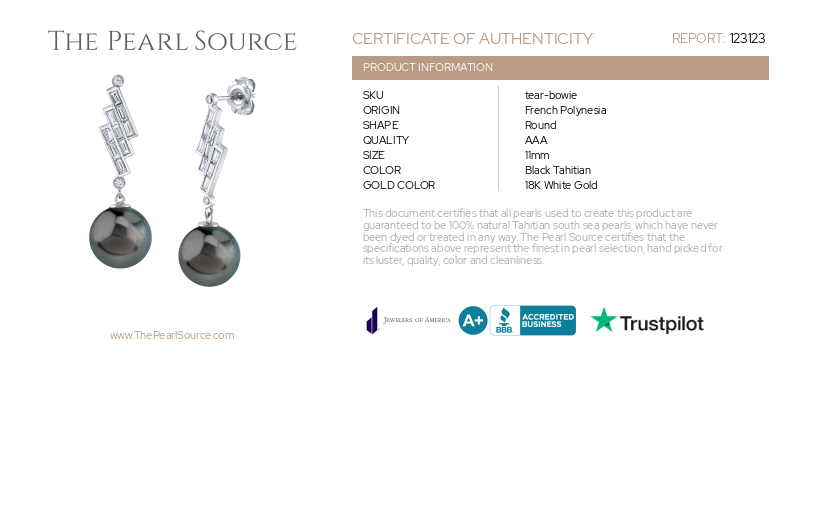 Tahitian South Sea Pearl & Diamond Bowie Earrings-Certificate