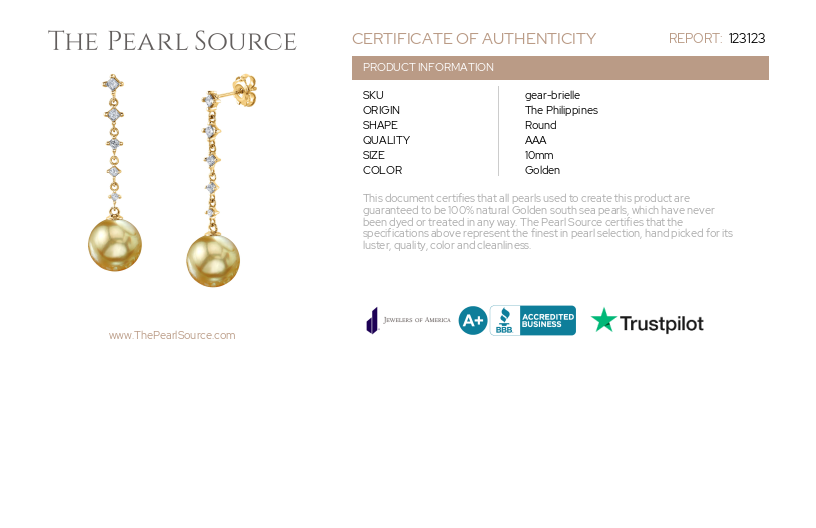 Golden Pearl & Diamond Brielle Earrings-Certificate