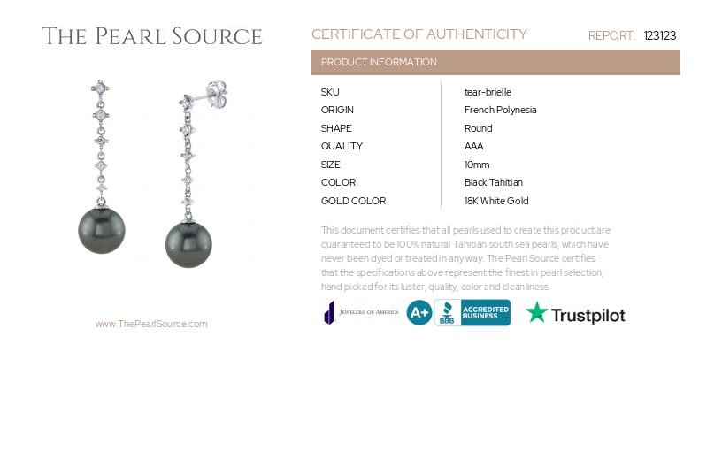 Tahitian South Sea Pearl & Diamond Brielle Earrings-Certificate