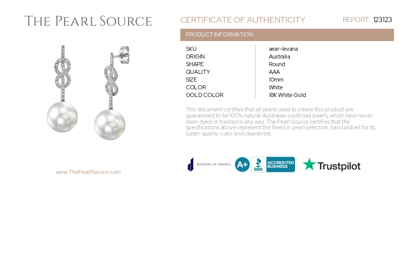 White South Sea Pearl & Diamond Levana Infinity Earrings-Certificate