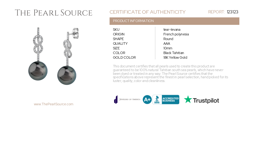 Tahitian South Sea Pearl & Diamond Levana Infinity Earrings-Certificate
