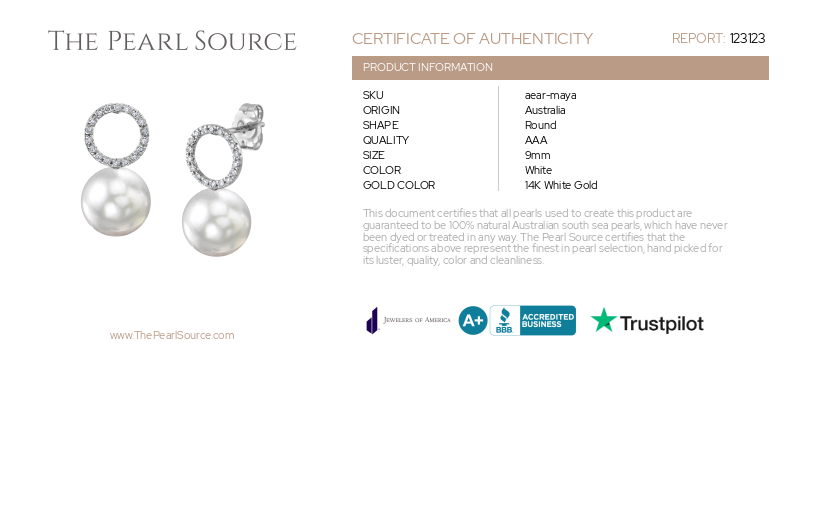 White South Sea Pearl & Diamond Maya Earrings-Certificate