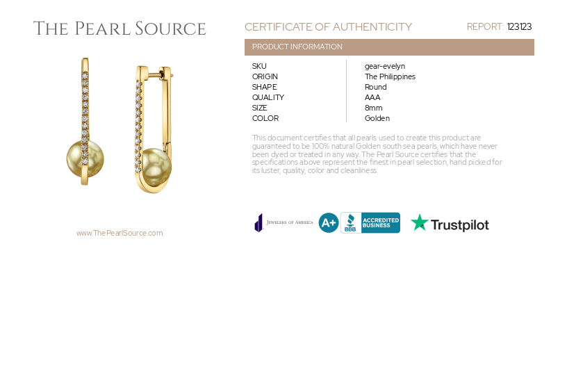 18K Gold Golden South Sea Pearl & Diamond Evelyn Earrings-Certificate