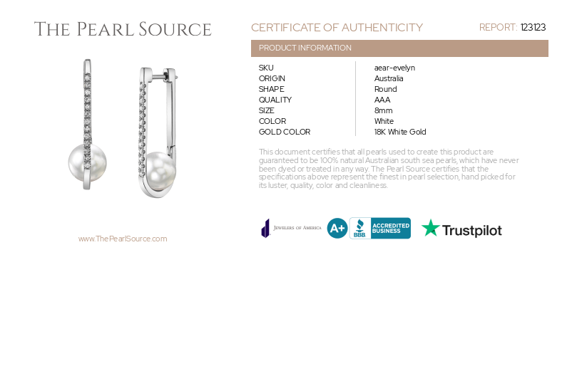18K Gold White South Sea Pearl & Diamond Evelyn Earrings-Certificate