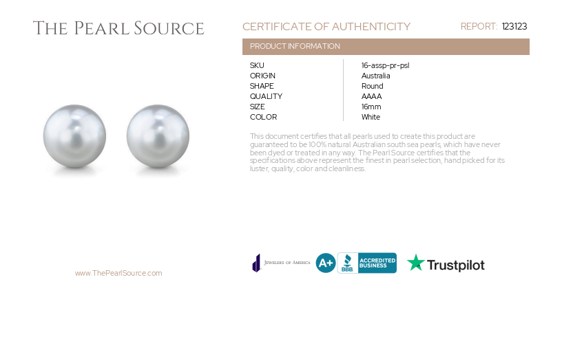 16mm Aurora Venus White South Sea Loose Pair-Certificate