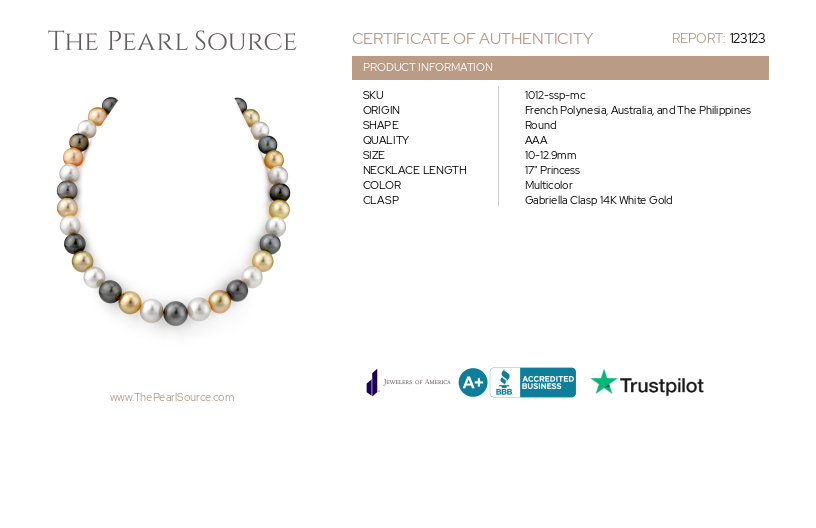 10-12.9mm South Sea Multicolor Pearl Necklace-Certificate