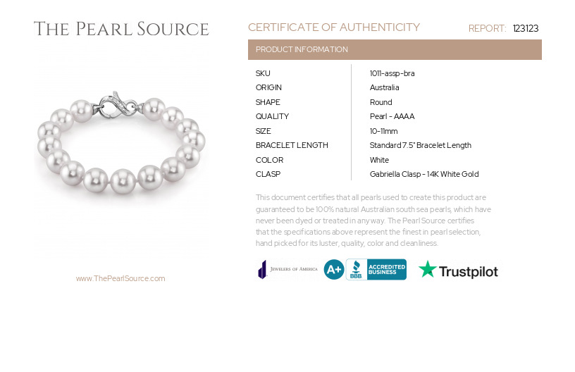 10-11mm White South Sea Pearl Bracelet - AAAA Quality-Certificate
