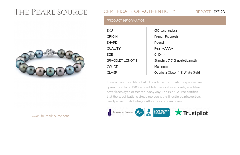 9-10mm Tahitian South Sea Multicolor Pearl Bracelet - AAAA Quality-Certificate