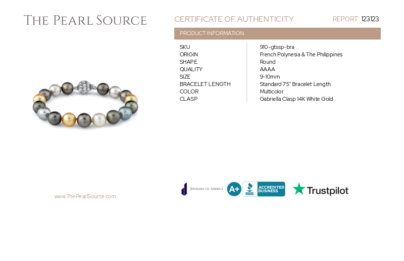 9-10mm Tahitian & Golden South Sea Pearl Bracelet - AAAA Quality-Certificate