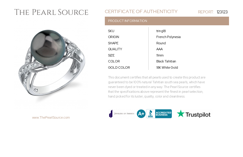 Tahitian South Sea Pearl & Diamond Infinity Ring-Certificate