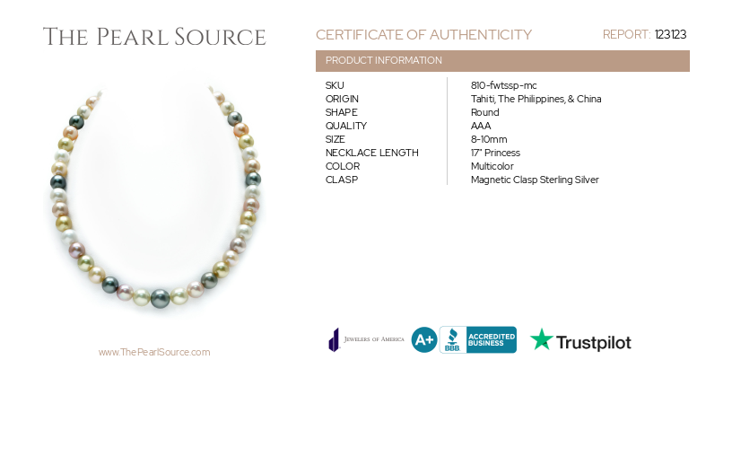 8-10mm South Sea & Freshwater Multicolor Pastel Pearl Necklace - AAA Quality-Certificate