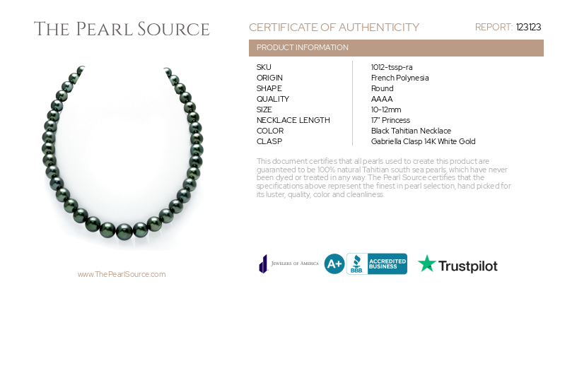 10-12mm Tahitian South Sea Pearl Necklace - AAAA Quality-Certificate